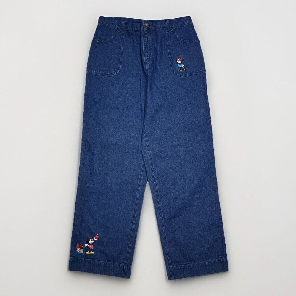 Disney Store Trouser Jeans Womens L High Waist Wide Leg Cotton Measure 33 x 30.5
